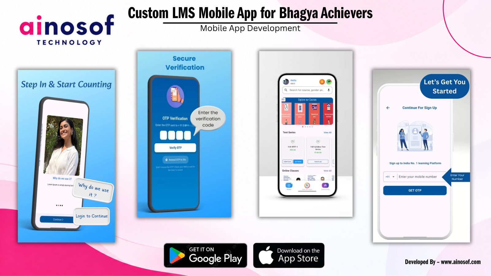 Bhagya Achievers - Custom LMS Mobile App for Bhagya Achievers | Ainosof Technology