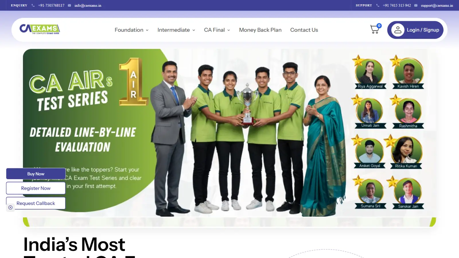 CAExams Test Series - CA Education Website Development  | Ainosof Technology