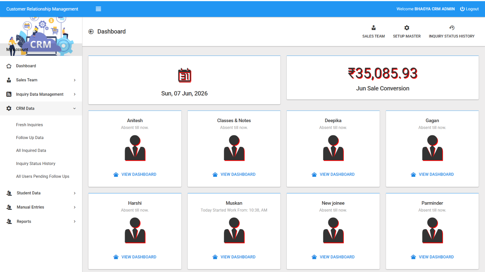 Bhagya Achievers - Custom Sales CRM & Lead Management Software for EdTech Business | Ainosof Technology