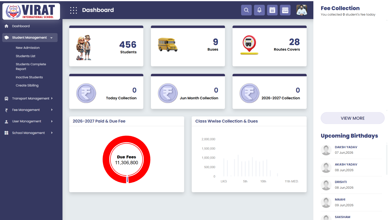 Virat International School - Custom School ERP for School | Ainosof Technology
