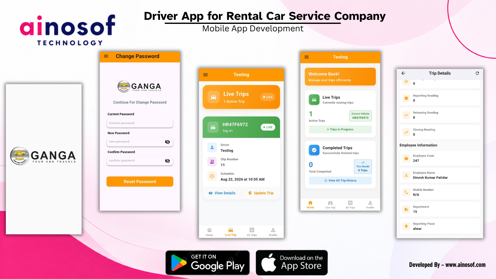 Ganga Tour & Travels - Custom Driver Mobile App for Ganga Tour & Travels | Ainosof Technology