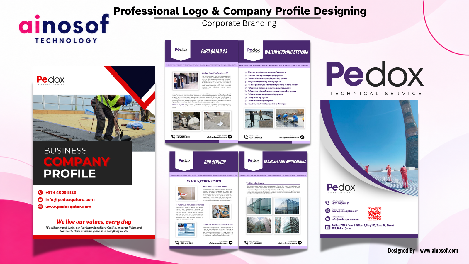 Pedox Qatar - Logo & Company Profile Designing for Service Based Company | Ainosof Technology