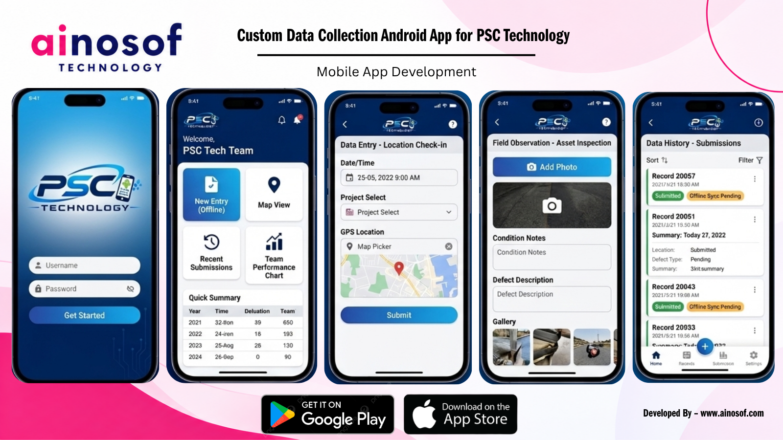 PSC Technology - Custom Data Collection Android App for PSC Technology | Ainosof Technology