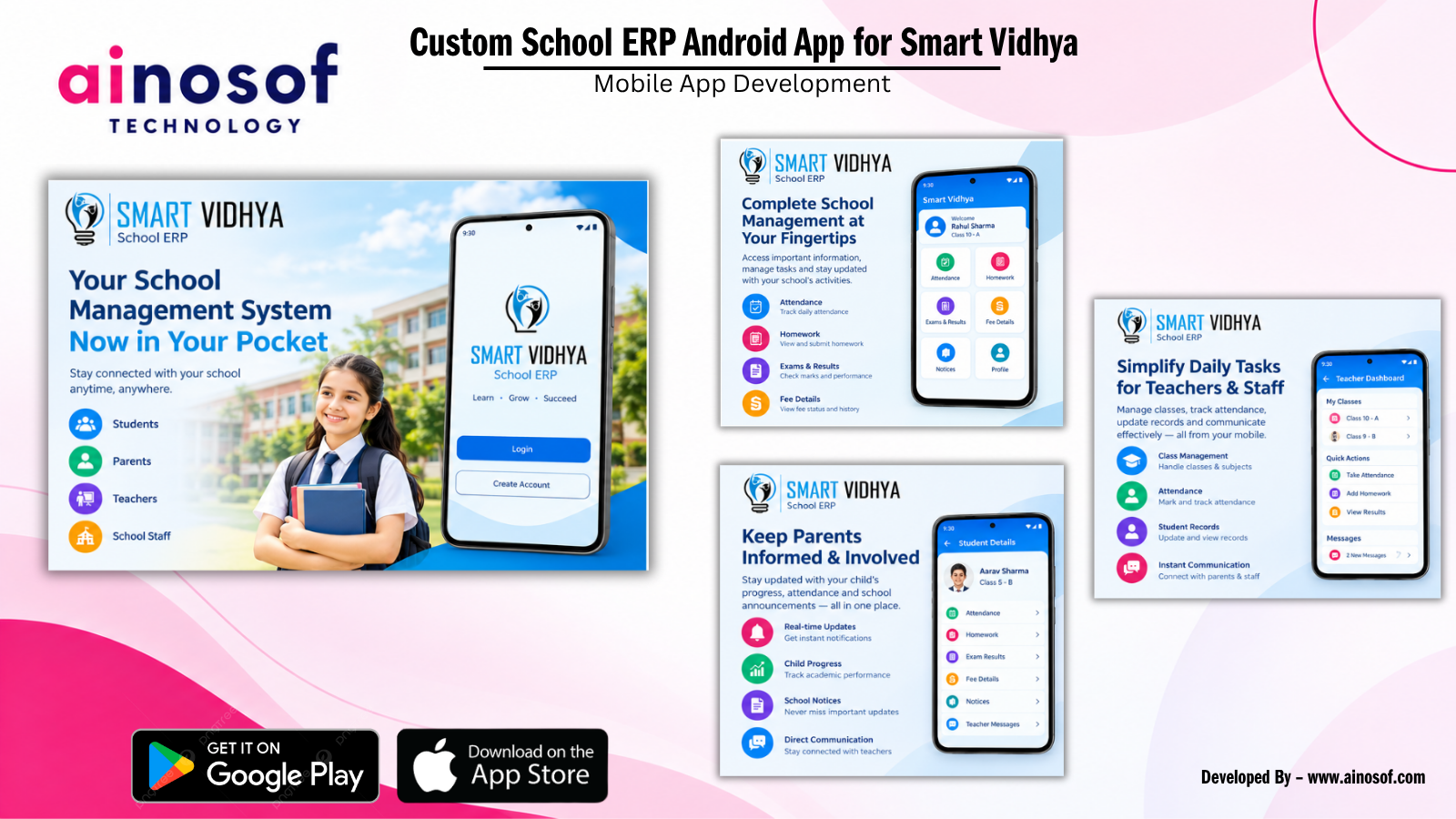 Smart Vidhya Private Limited - Custom School ERP Android App for Smart Vidhya | Ainosof Technology