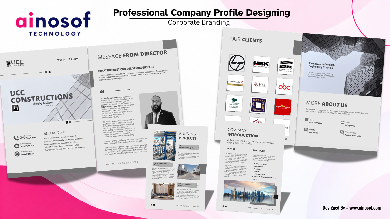 UCC Qatar - Professional Company Profile Designing for Service Based Company | Ainosof Technology