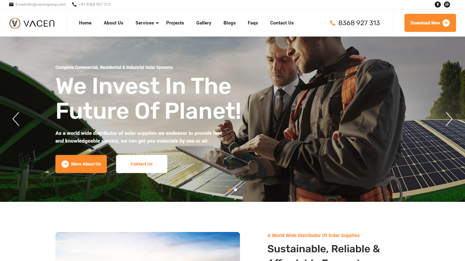VACEN Groups - Solar Business Website Development | Ainosof Technology