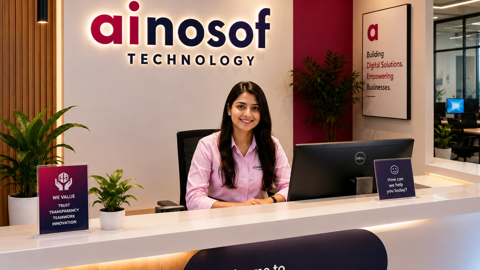 Professional IT company reception area of Ainosof Technology website design and software development company