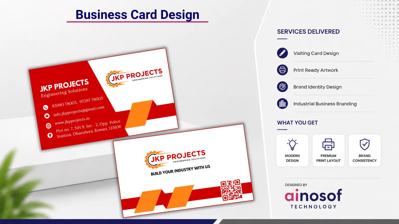 Business Card Design Created by Ainosof Technology for JKP Projects 