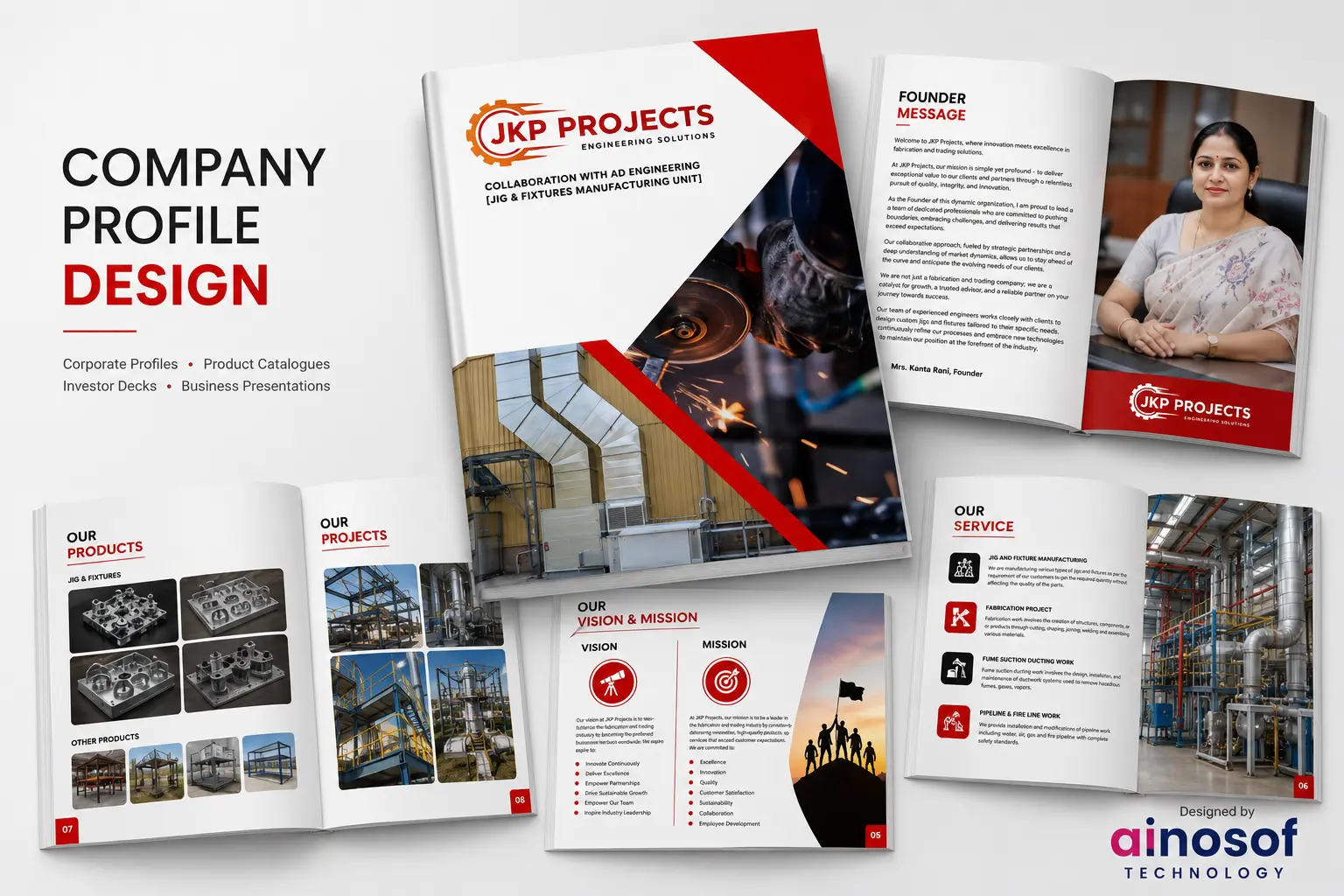 B2B Company Profile Designed by Ainosof Technology for JKP Projects 
