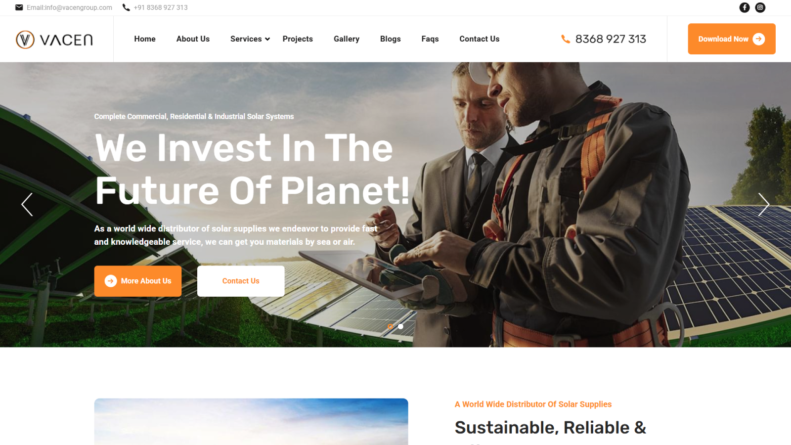Corporate Website Homepage Developed by Ainosof Technology for Vacen Groups, Gurgaon