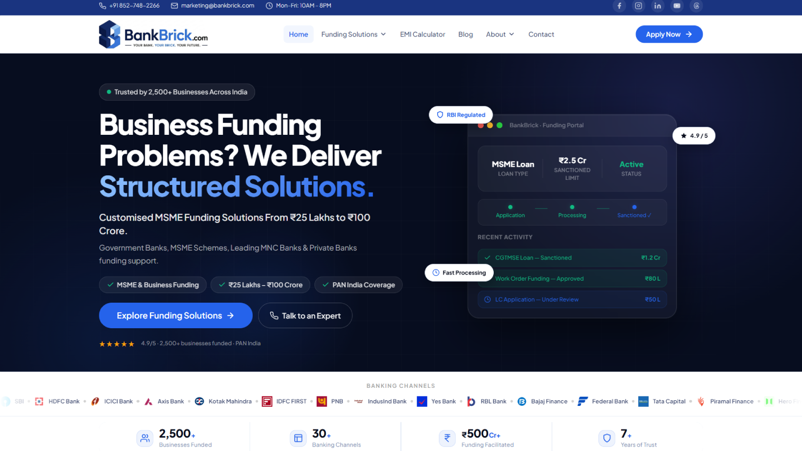 Finance Website Homepage Developed by Ainosof Technology for Banbrick.com Faridabad