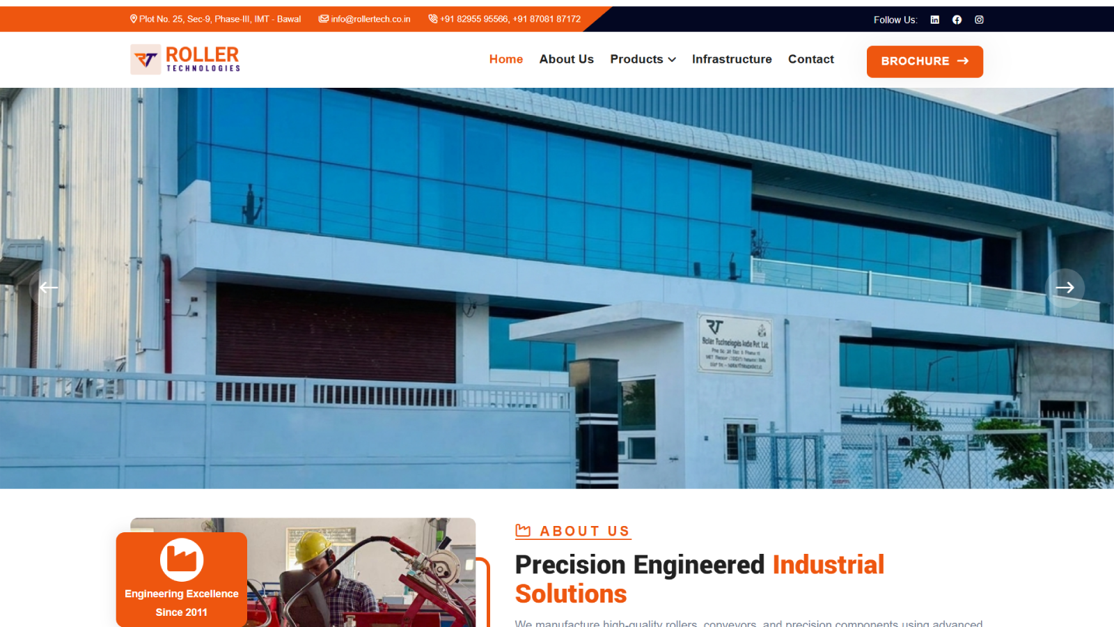 Industrial Website Homepage Developed by Ainosof Technology for Roller Technologies, IMT Bawal