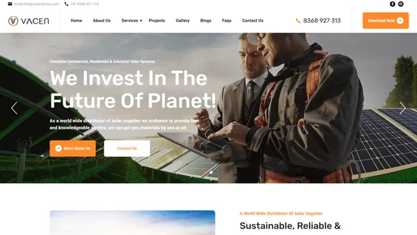 Corporate Website Homepage Developed by Ainosof Technology for Vacen Groups, Gurgaon