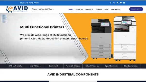 Industrial Website Homepage Developed by Ainosof Technology for Avid Exims, Bhiwadi Industrial Area