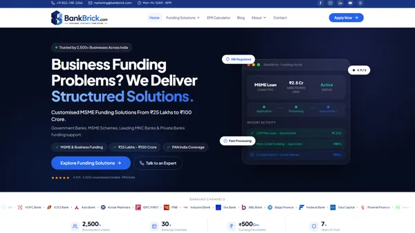 Finance Website Homepage Developed by Ainosof Technology for Banbrick.com Faridabad