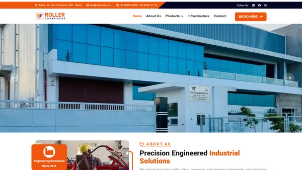 Industrial Website Homepage Developed by Ainosof Technology for Roller Technologies, IMT Bawal