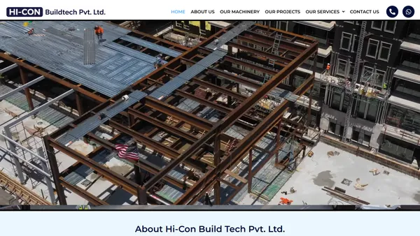 Industrial Website Homepage Developed by Ainosof Technology for Hi Con Build Tech Pvt Ltd. Bhiwadi