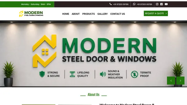 Manufacturer Website Homepage Developed by Ainosof Technology for Modern Steel Doors & Windows Meerut