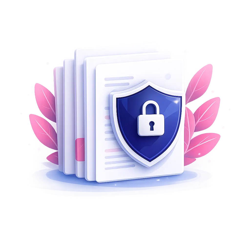Illustration of secure business documents representing Ainosof Technology's privacy, security and legal policies